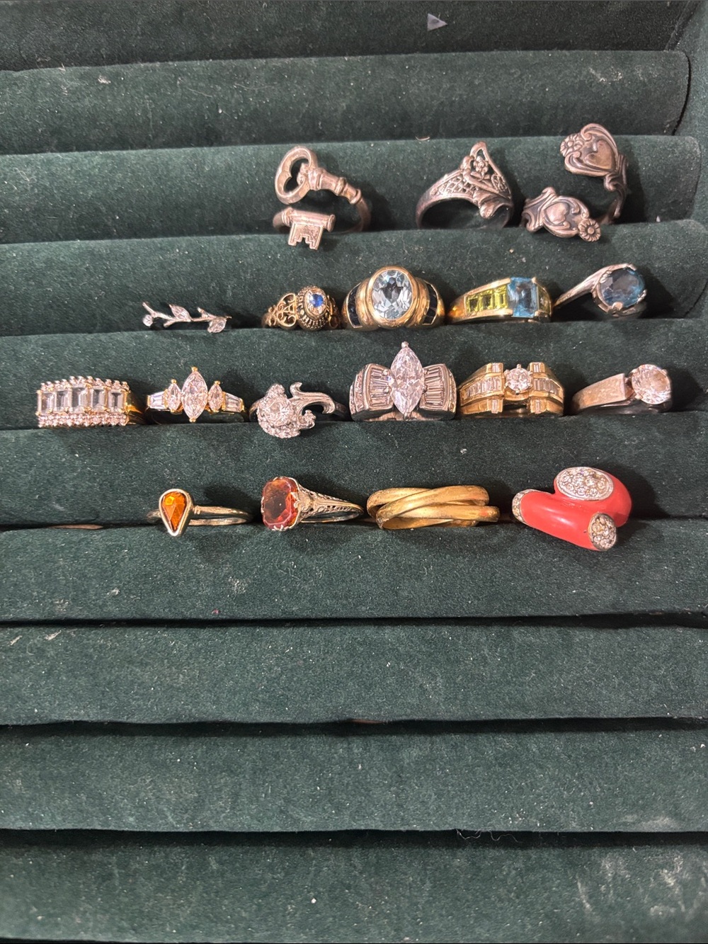 Mixed Women's Ring Set - Gold, Silver, Red, Blue Accents